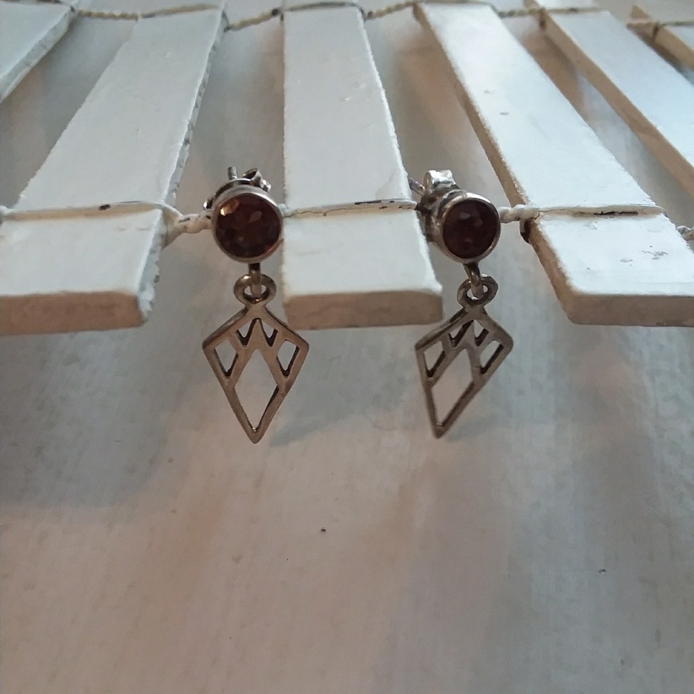 Solid Sterling Silver Dangle Earrings Red Ruby Rou - image 5